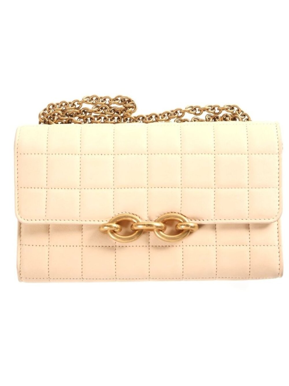 Saint Laurent Paris le Maillon Chain Wallet Shoulder Bag Quilted Beige